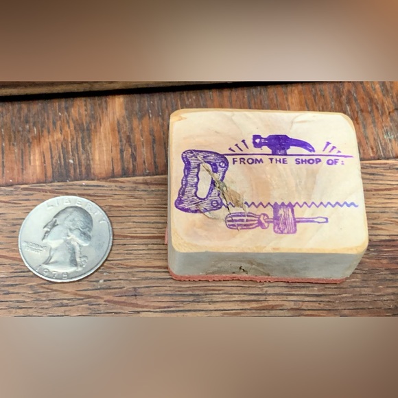 1980s Vintage FROM THE SHOP OF Tool Themed Wooden Block Rubber Ink Stamp - Picture 3 of 12